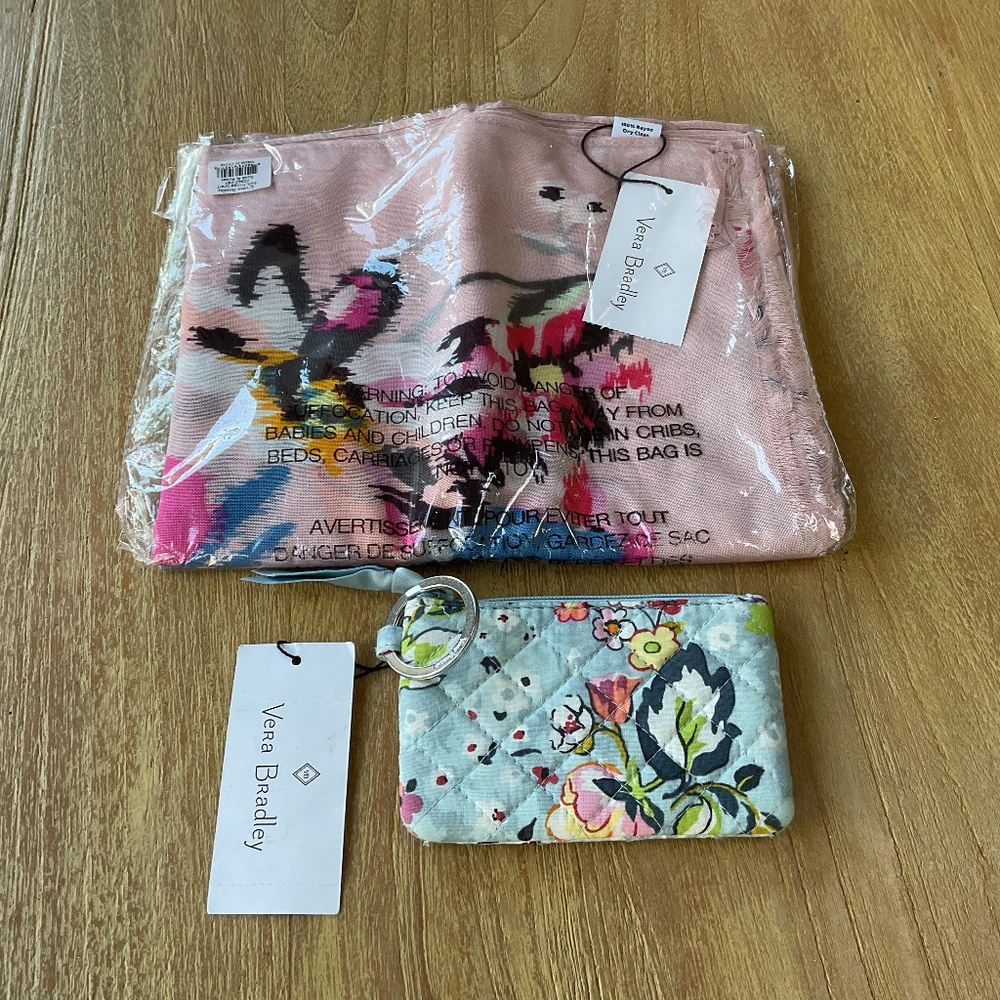 Vera Bradley NWT Soft Fringe Rose&Roses Scarf W/Vera Bradley Floral Zip ID Case